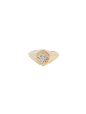 0.04ct Diamond 18K Gold Star Signet Ring