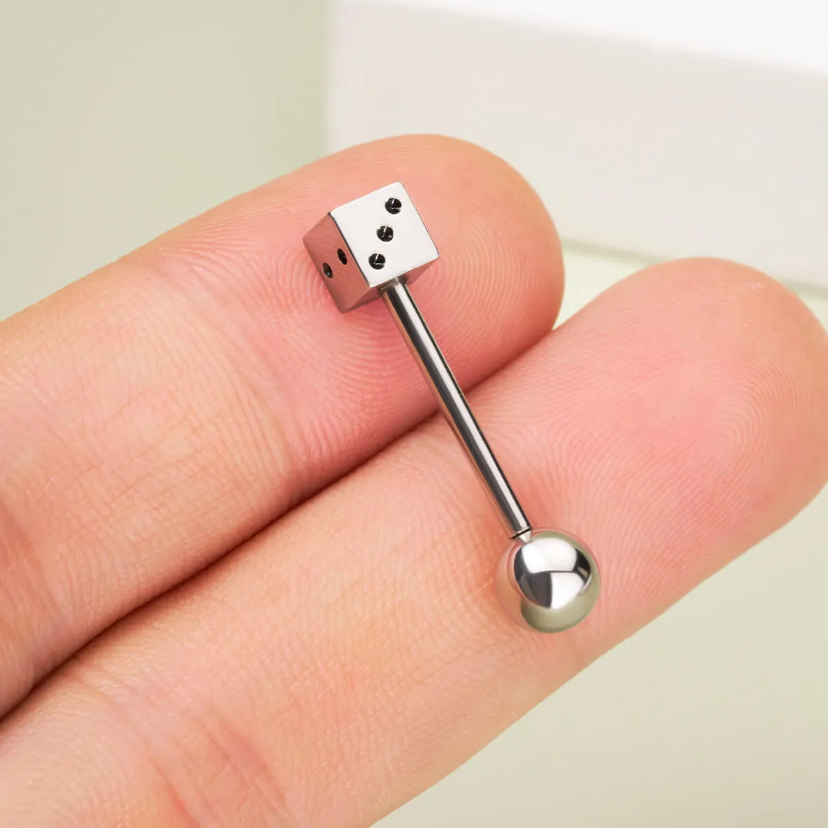 14G Internally Threaded Dice Shape Tongue Barbell Ring