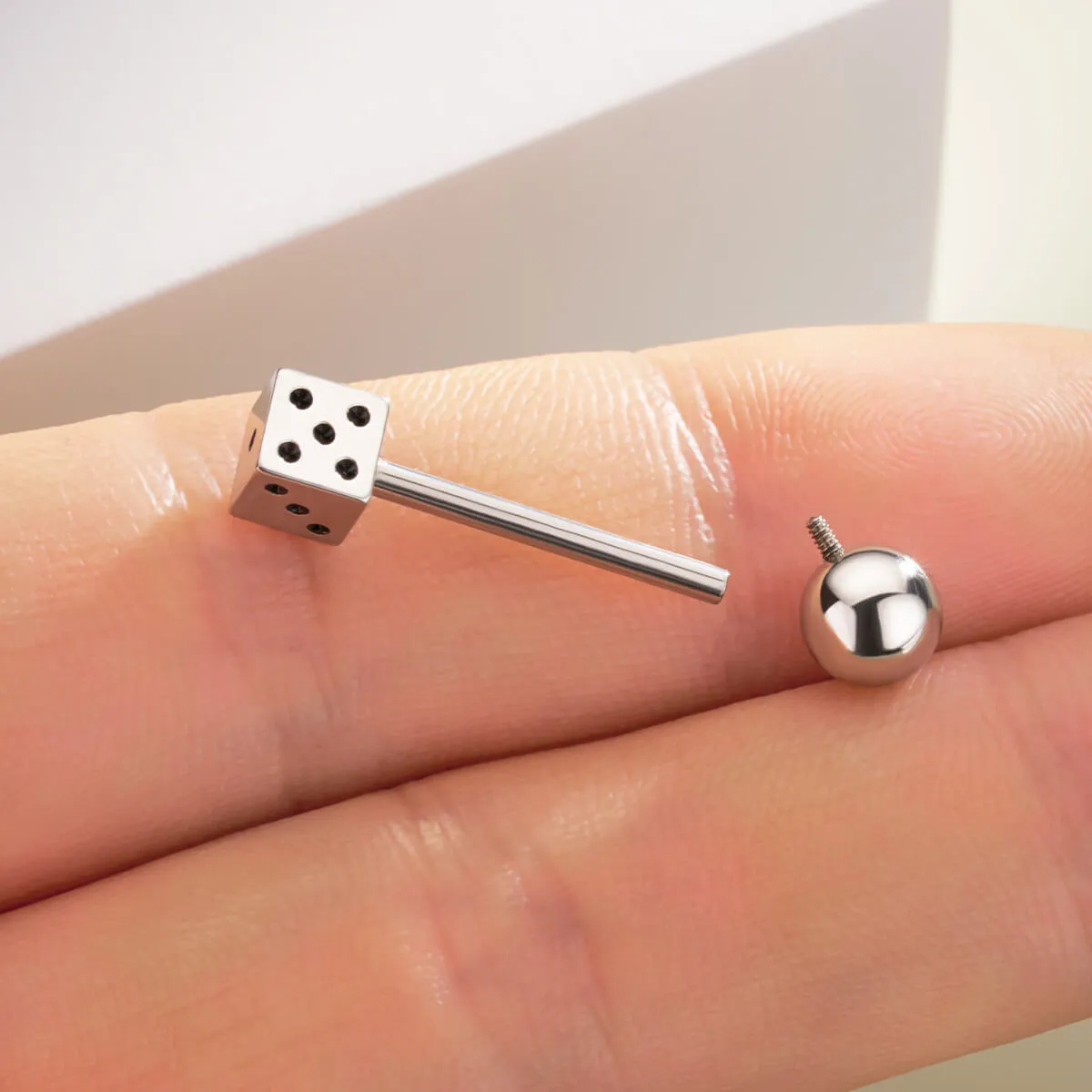 14G Internally Threaded Dice Shape Tongue Barbell Ring