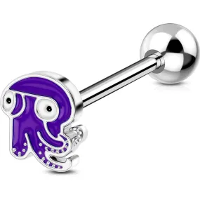 14G Purple Color Octopus Internally Threaded Tongue Piercing Ring