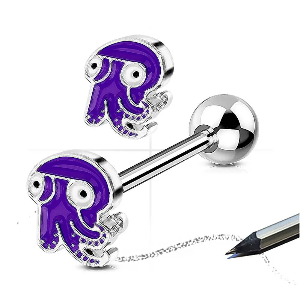 14G Purple Color Octopus Internally Threaded Tongue Piercing Ring