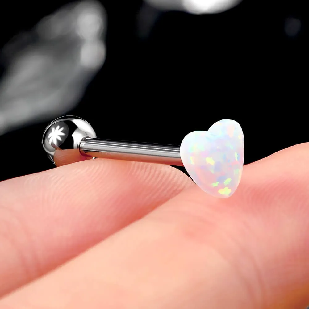 14G Titanium Aurora White Heart Top Internally Threaded Barbell Tongue Ring