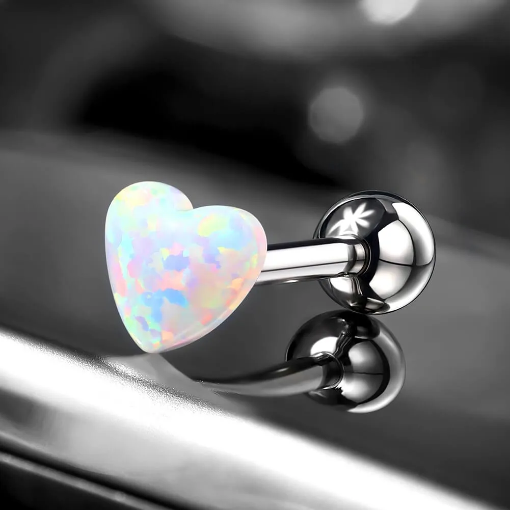 14G Titanium Aurora White Heart Top Internally Threaded Barbell Tongue Ring