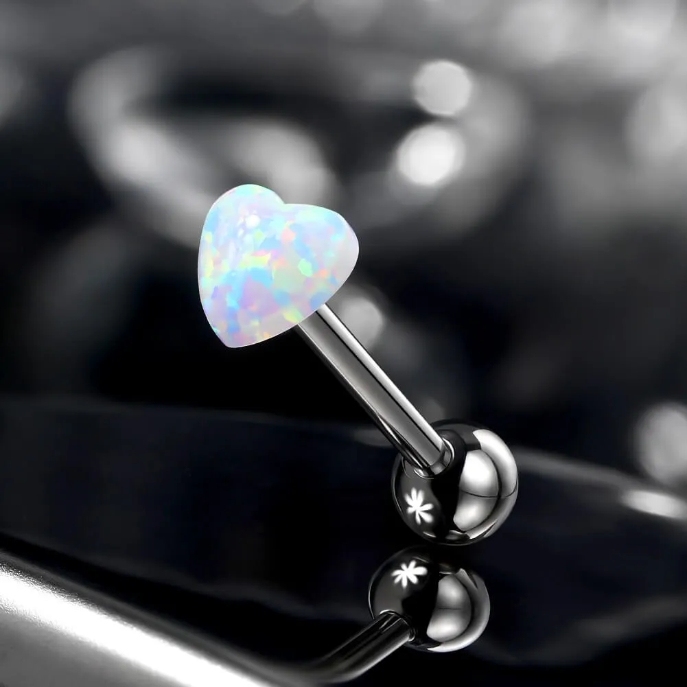 14G Titanium Aurora White Heart Top Internally Threaded Barbell Tongue Ring