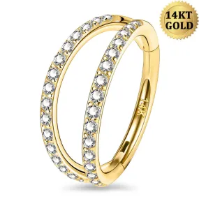 14K Gold 18G Double Row CZ Nose Ring