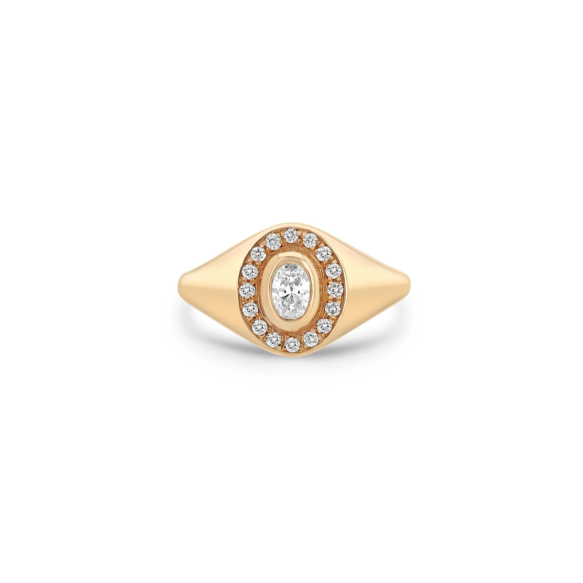 14k Oval Diamond Halo Signet Ring