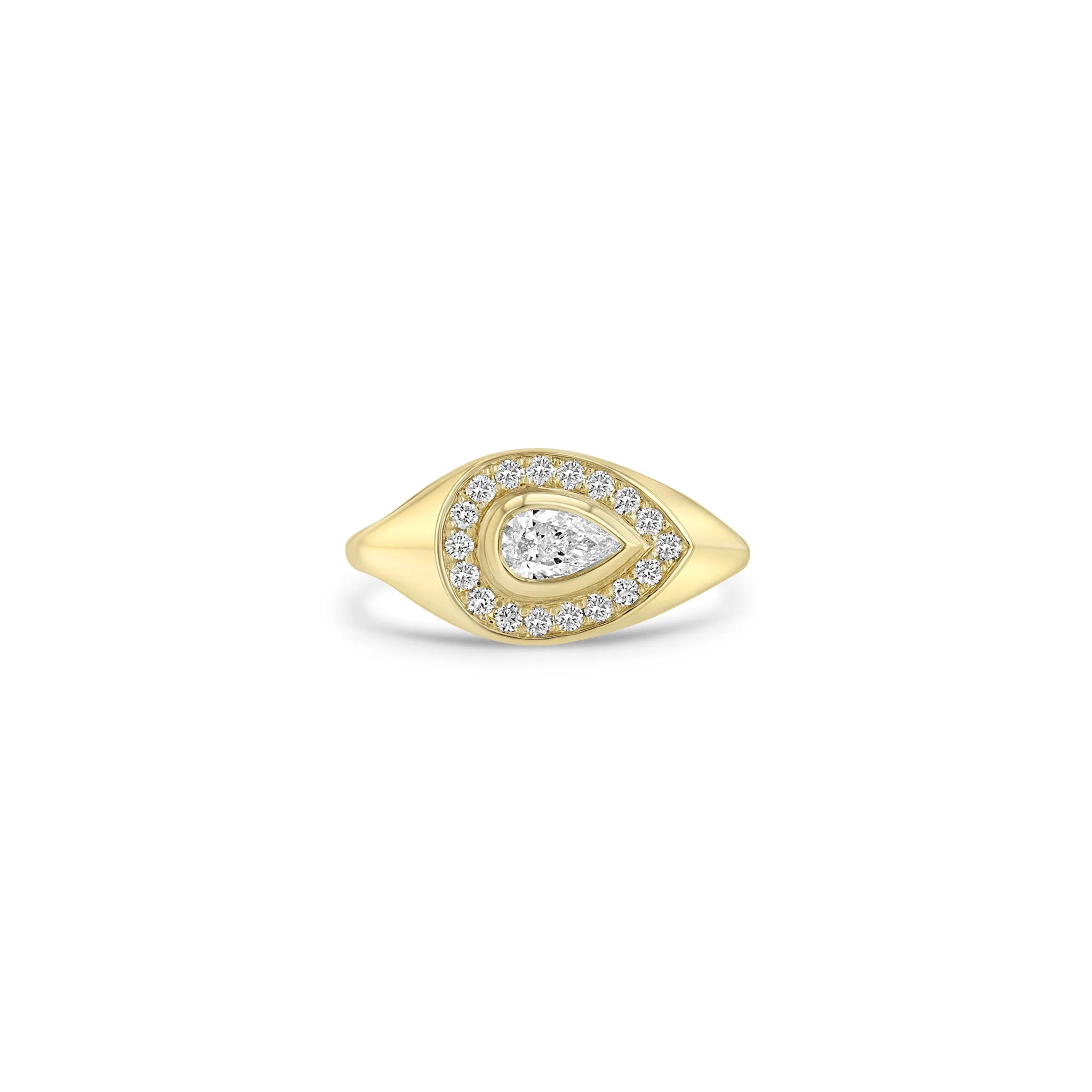 14k Pear Diamond Halo Signet Ring