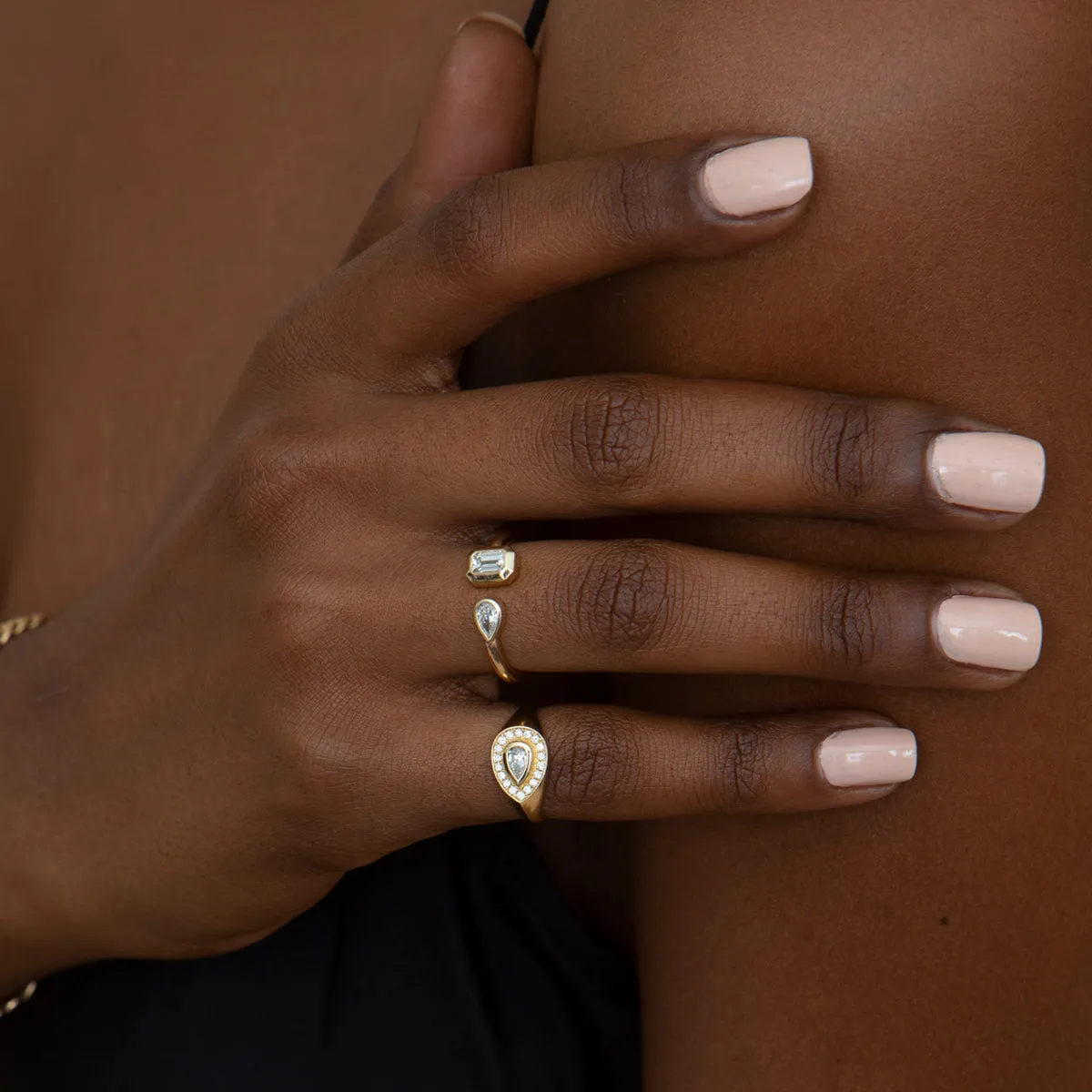 14k Pear Diamond Halo Signet Ring