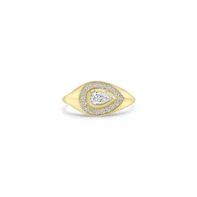 14k Pear Diamond Halo Signet Ring