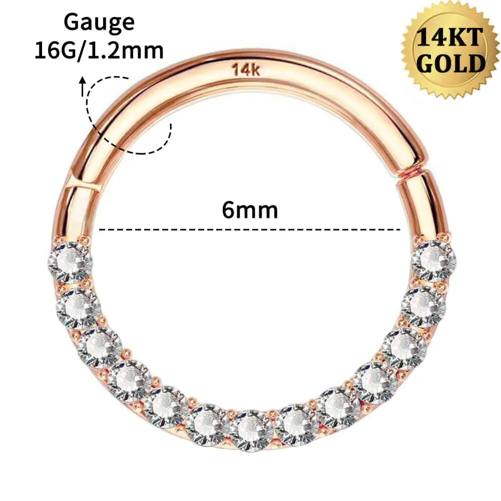 14K Rose Gold 16G CZ Septum Ring Daith Jewelry