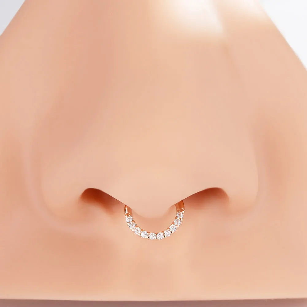 14K Rose Gold 16G CZ Septum Ring Daith Jewelry