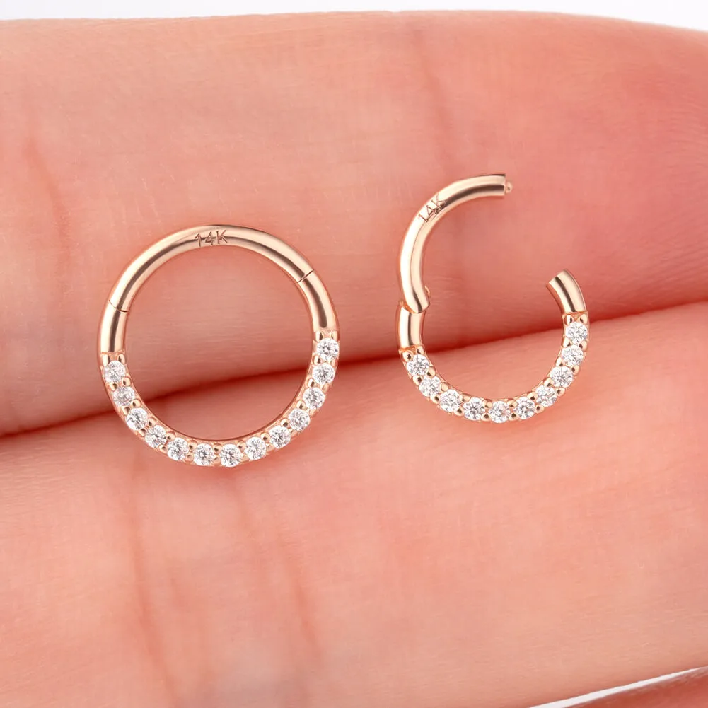 14K Rose Gold 16G CZ Septum Ring Daith Jewelry