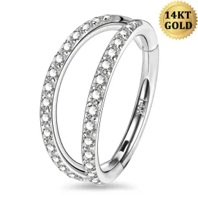 14K White Gold 18G Double Row CZ Nose Ring