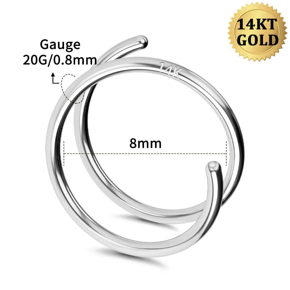 14K White Gold Double Hoop Nose Ring