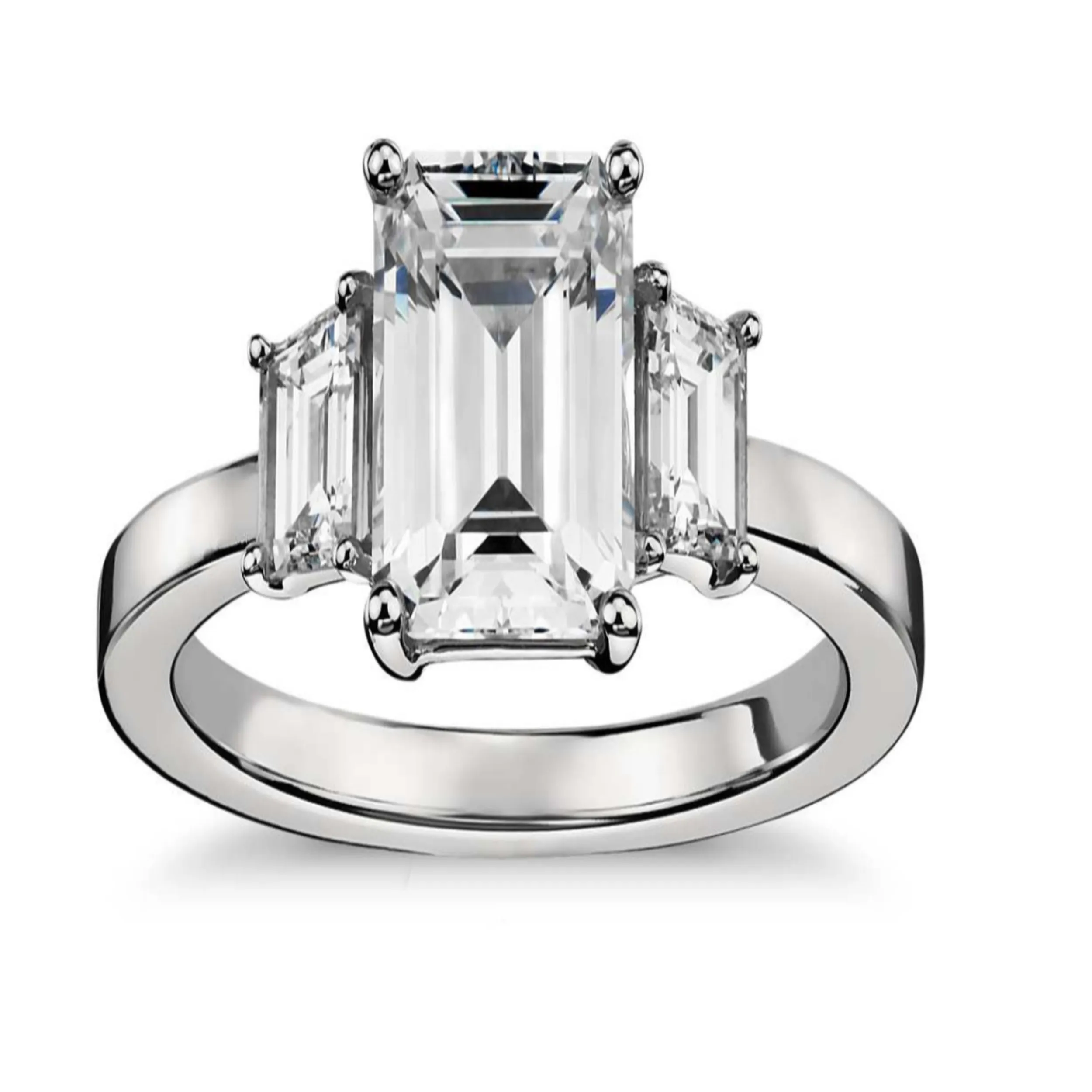 14K White Gold Emerald Cut Engagement Ring 2.50 Carats