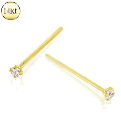 14Kt Yellow Gold Prong Set Clear CZ Fishtail Nose Ring