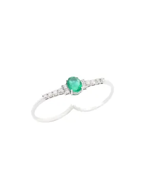 1.80ct Diamond Emerald 18K Gold Two Finger Ring