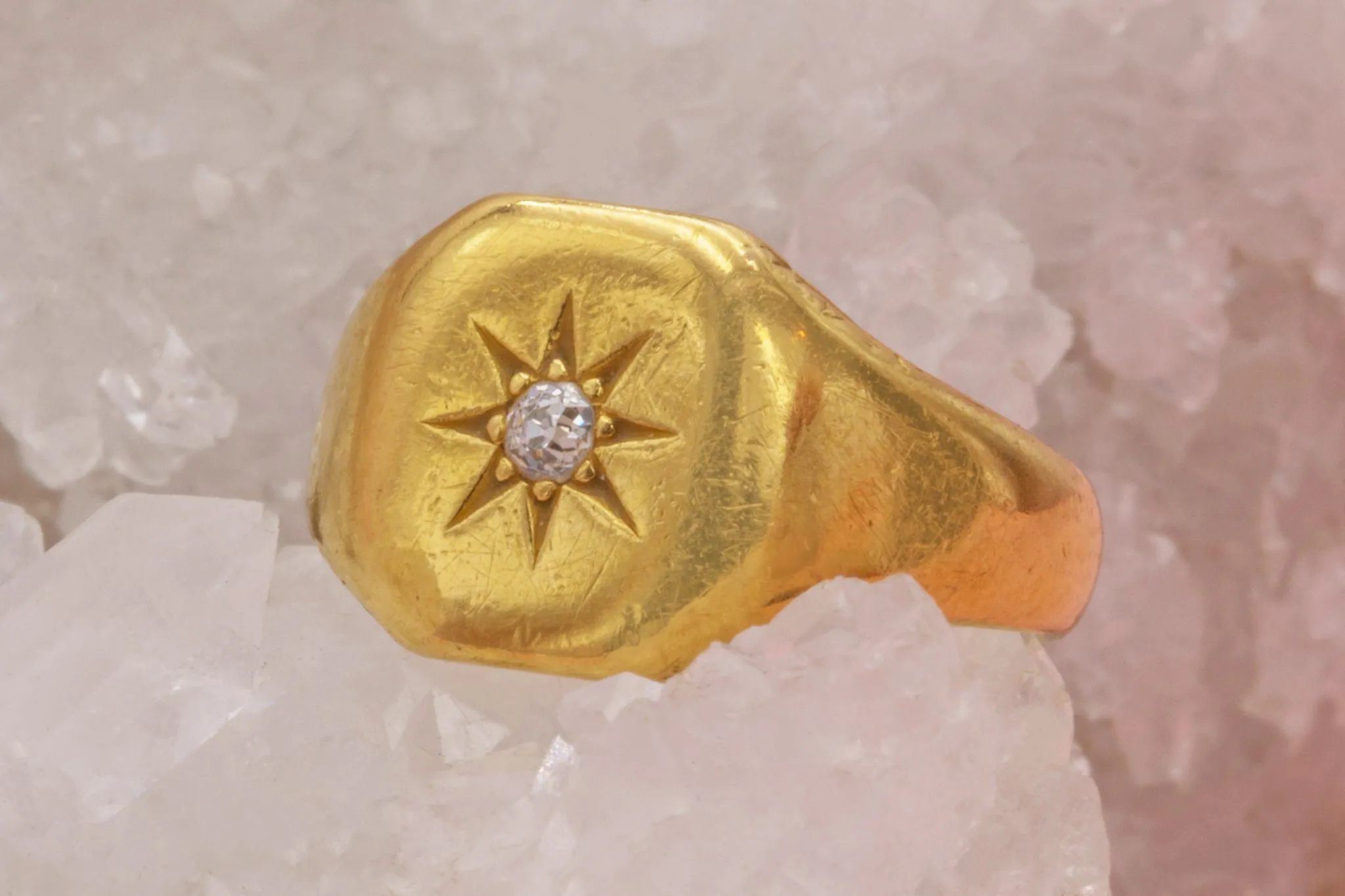 18ct Gold Diamond 'Star Set' Signet Ring