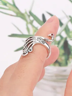 1pc Vintage Phoenix Shaped Ring For Women, Creative Peacock Hook, Sweater Chain Finger Accessory