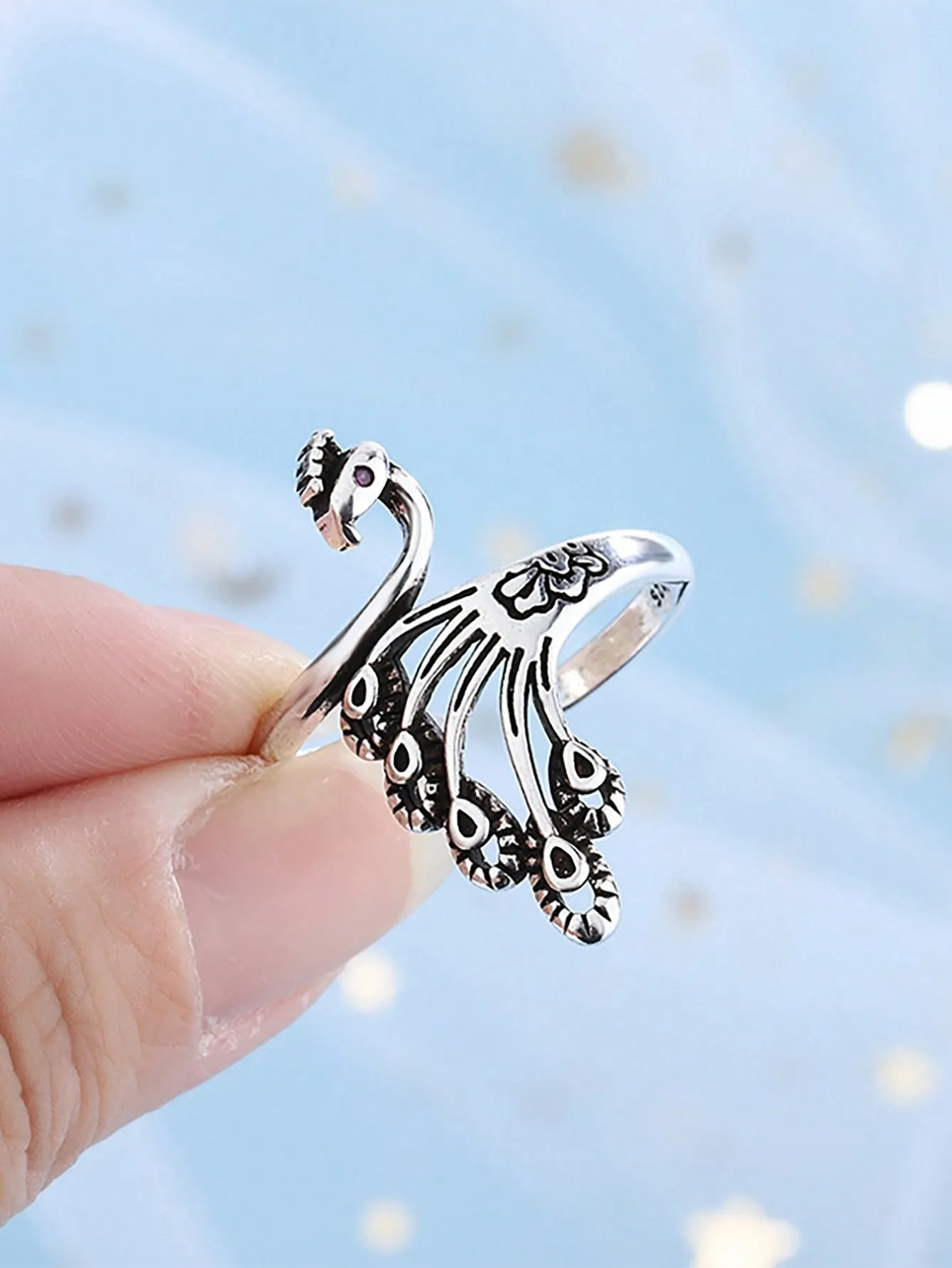 1pc Vintage Phoenix Shaped Ring For Women, Creative Peacock Hook, Sweater Chain Finger Accessory