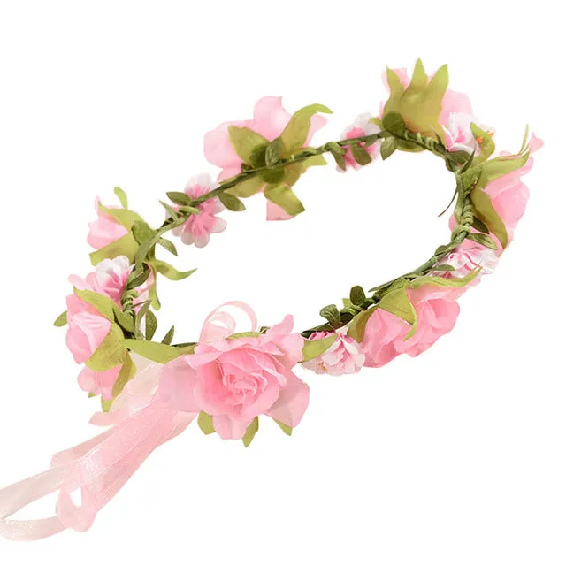 2017 kid Head Wreath For Girls Hair Headband Flower Crown Wedding Garland Forehead Hair accessories children Handmade band JY10A