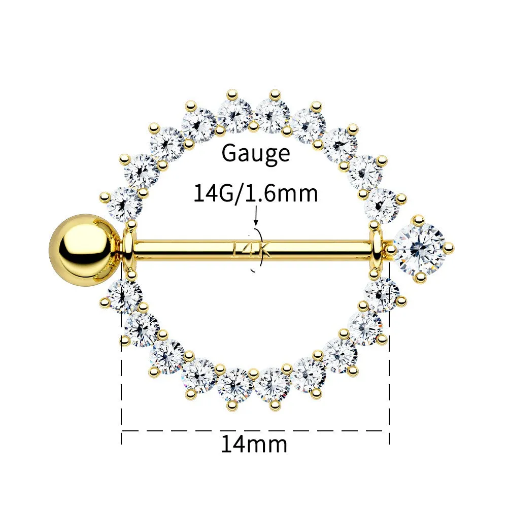 2PCS 14K Gold CZ Gems Nipple Shield Jewelry