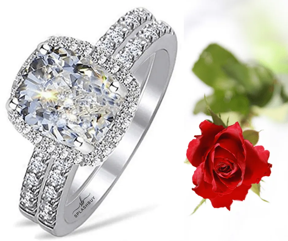 3 Carat Beautiful Cushion Round Silver Cut Ring Set Promise Anniversary Ring Set