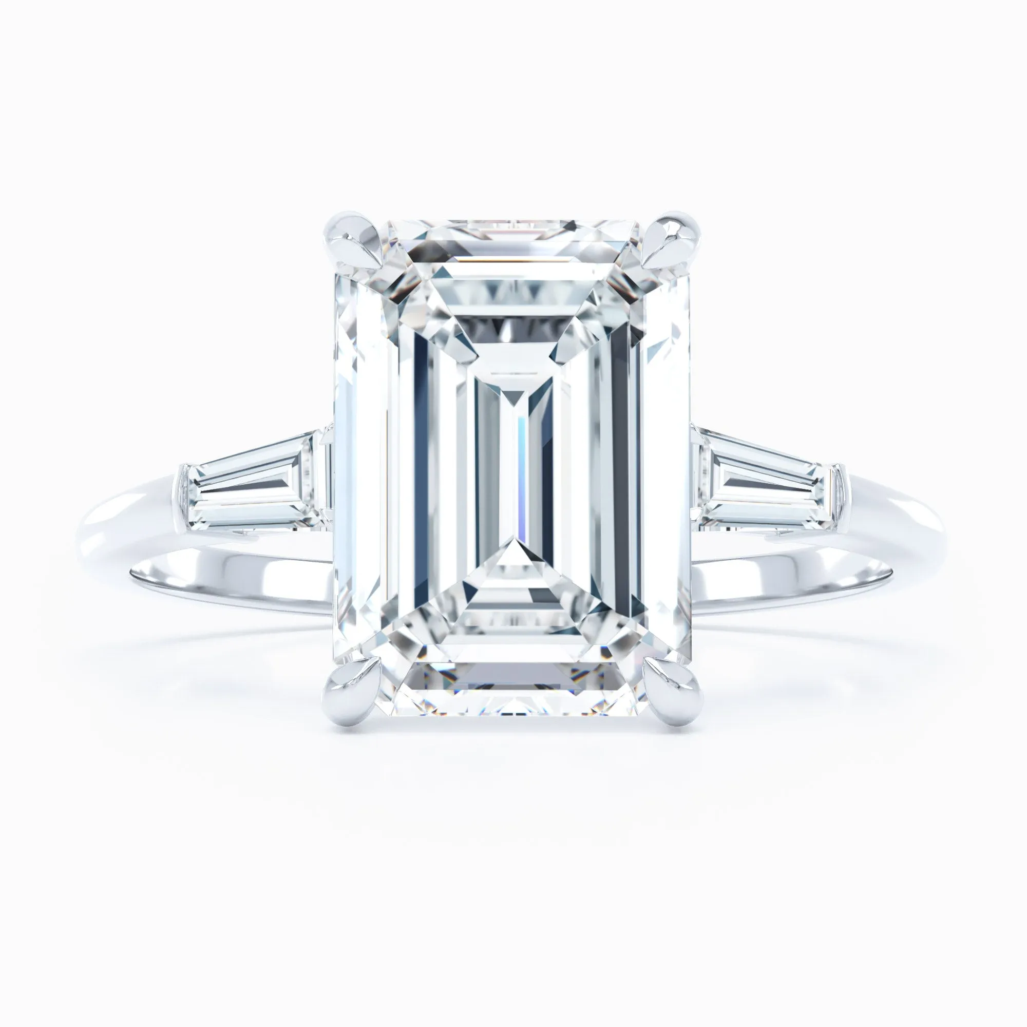 3-Stone Baguette Sides Emerald Cut Engagement Ring