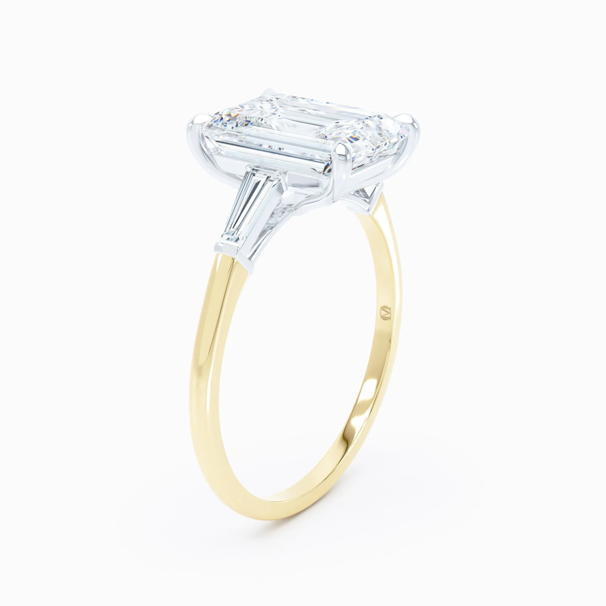 3-Stone Baguette Sides Emerald Cut Engagement Ring