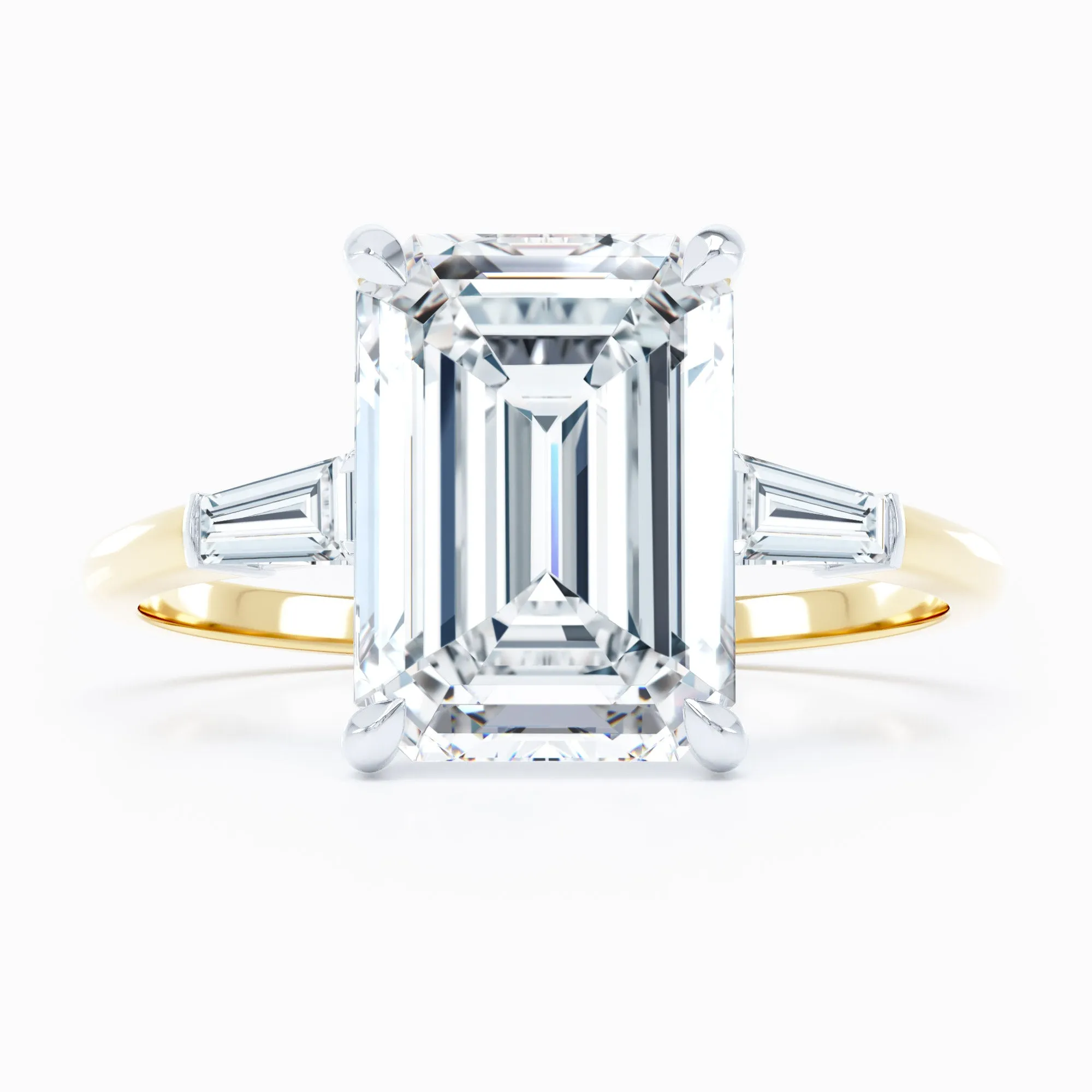 3-Stone Baguette Sides Emerald Cut Engagement Ring