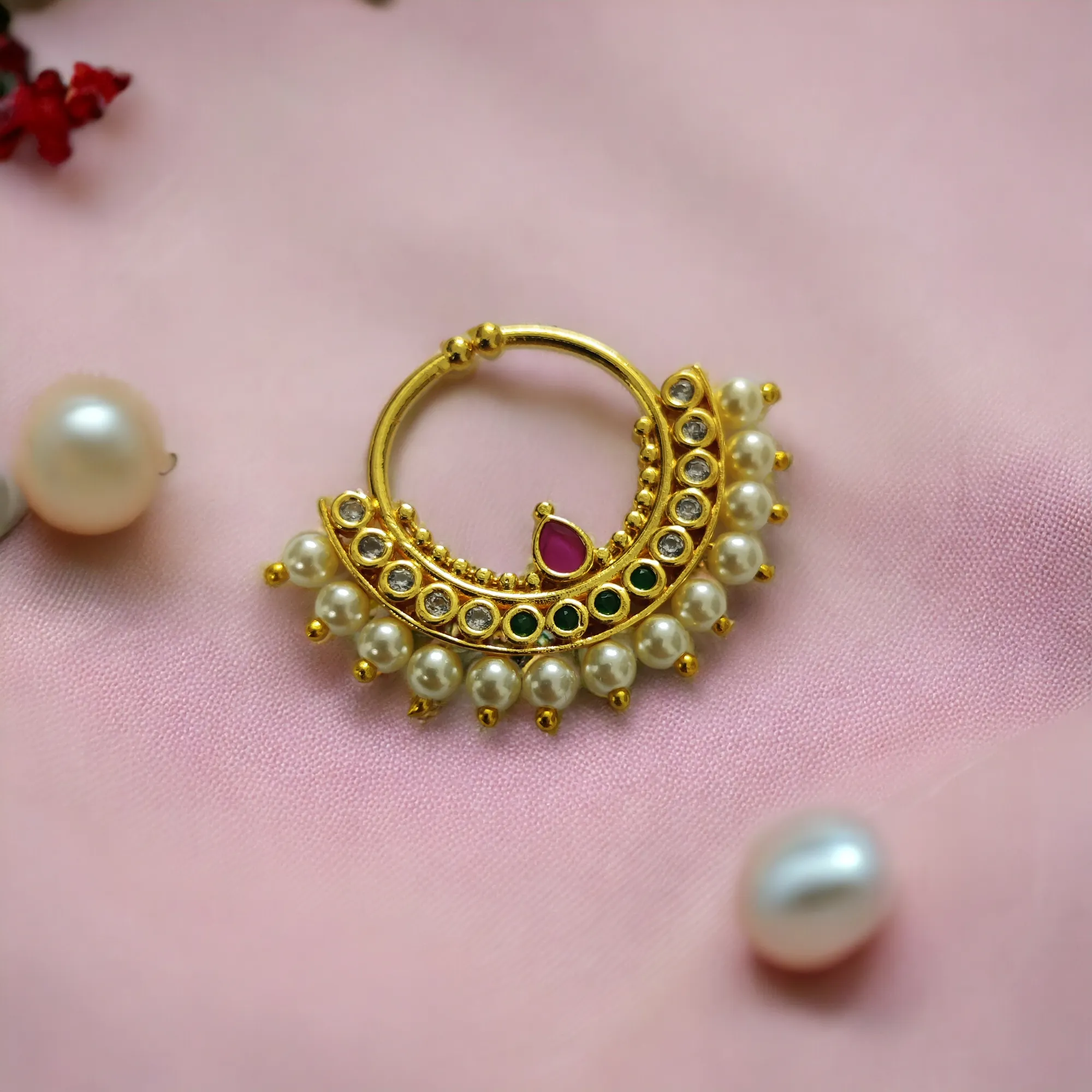 3.5x3cm Gold Pearl Nose Pin