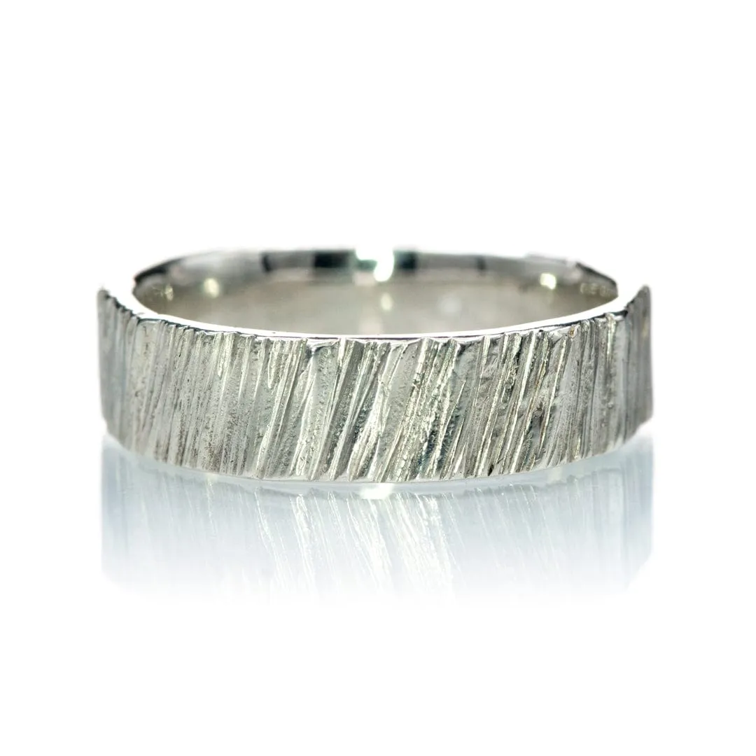 5.5mm Wide Sterling Silver Saw Cut Texture Wedding Band, Ready to Ship