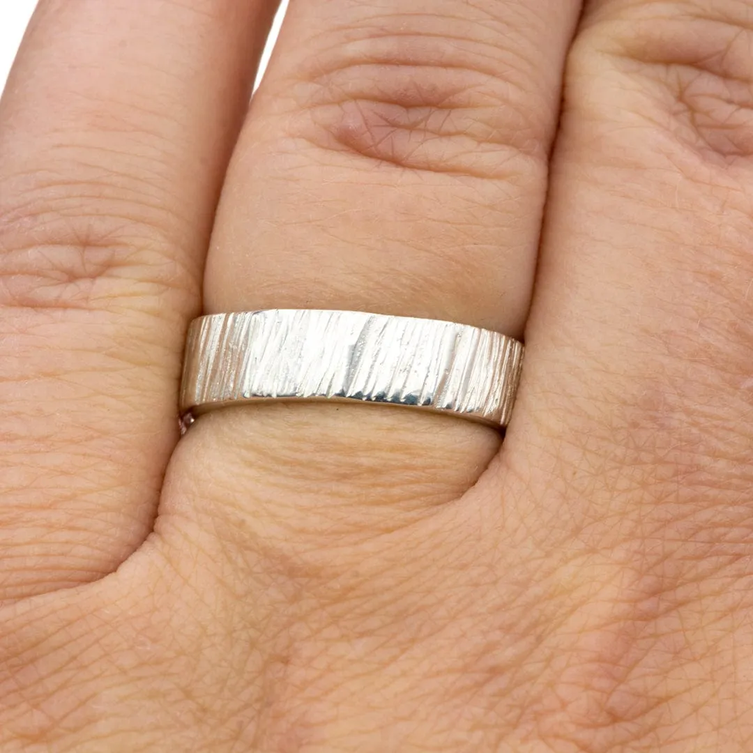 5.5mm Wide Sterling Silver Saw Cut Texture Wedding Band, Ready to Ship