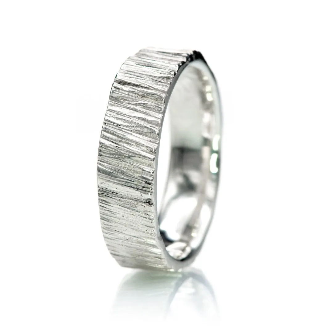 5.5mm Wide Sterling Silver Saw Cut Texture Wedding Band, Ready to Ship