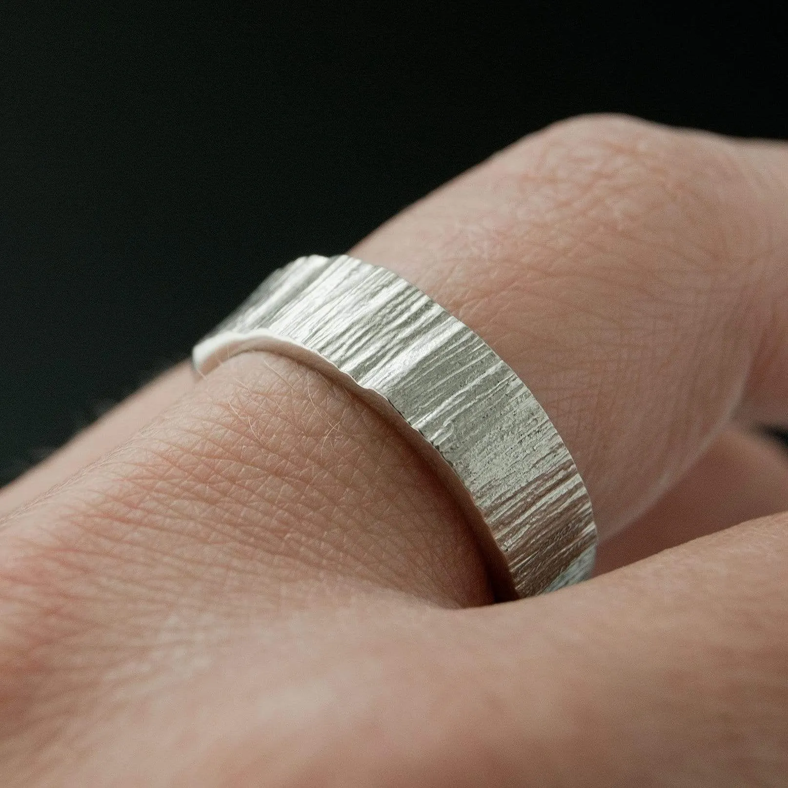 5.5mm Wide Sterling Silver Saw Cut Texture Wedding Band, Ready to Ship