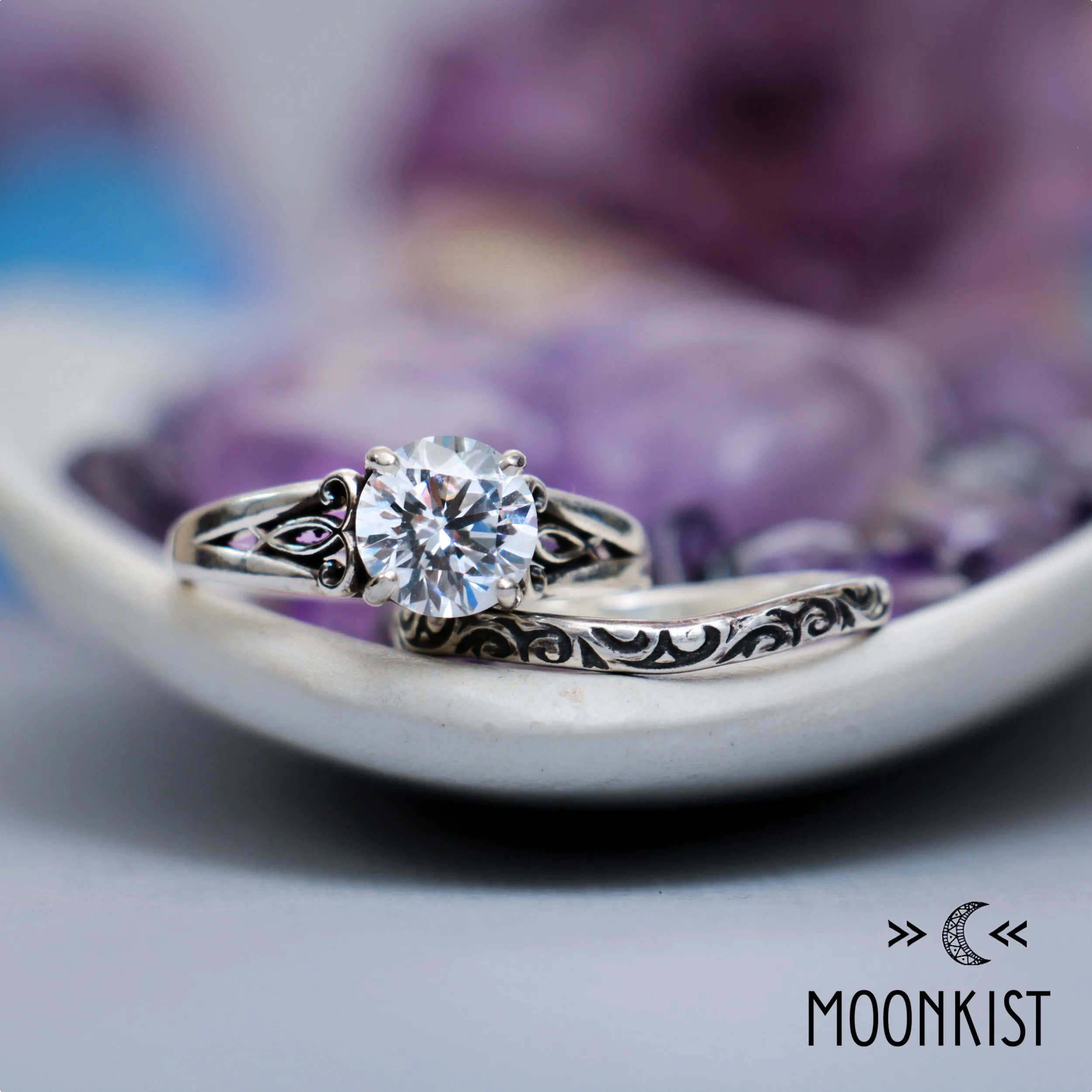 8 mm Filigree Bridal Ring Set for Women | Moonkist Designs