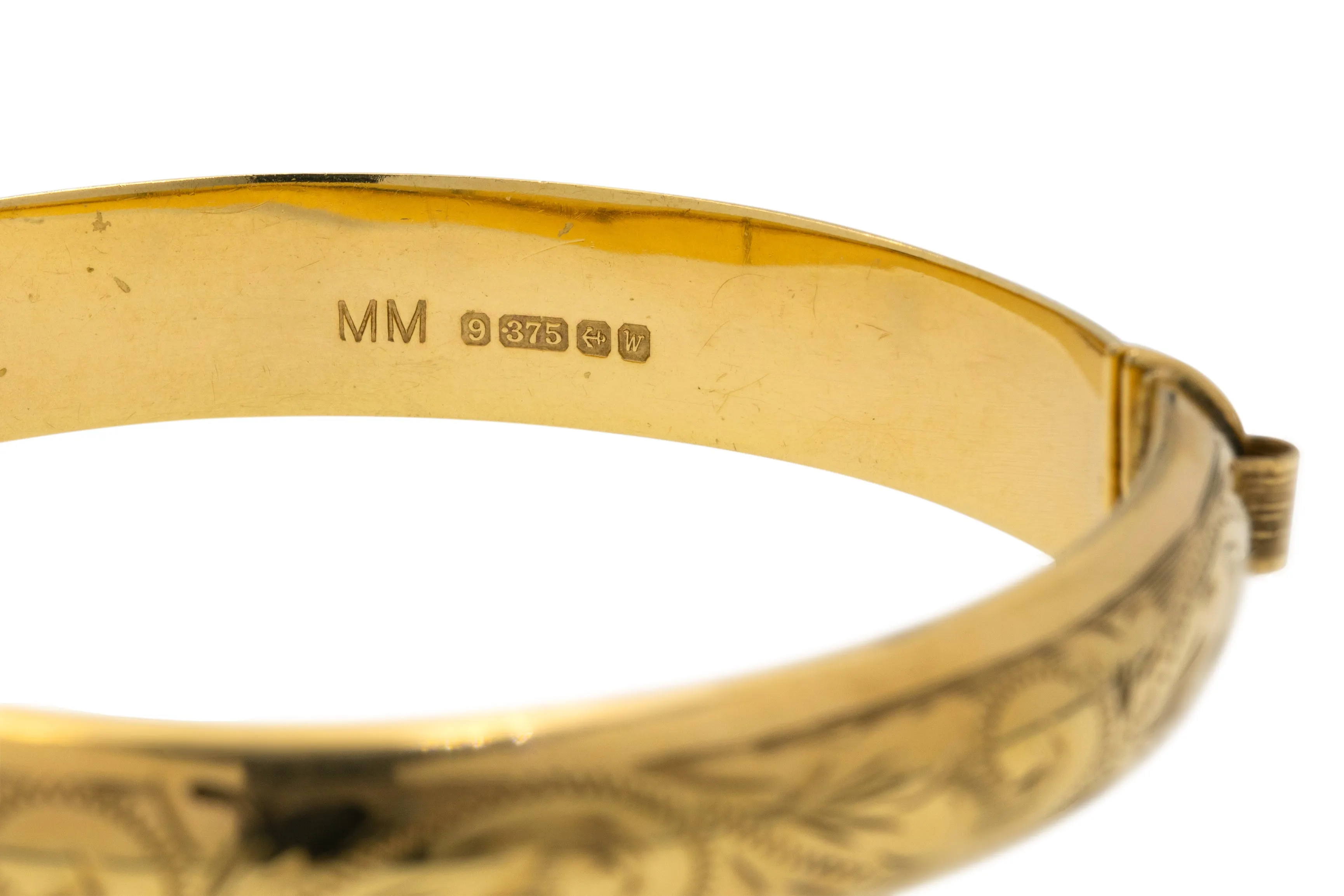 9ct Gold Engraved Bangle, 6.5"