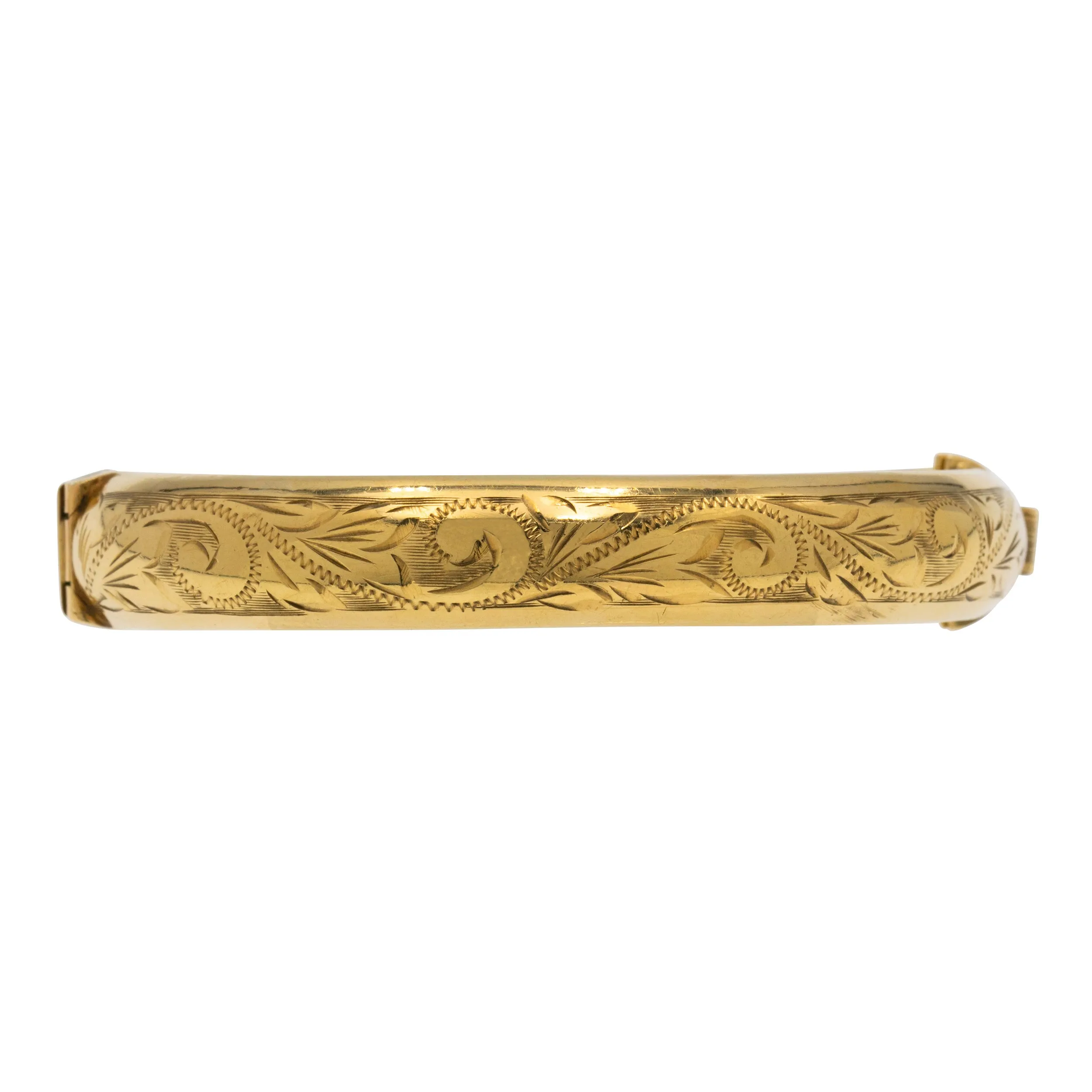 9ct Gold Engraved Bangle, 6.5"