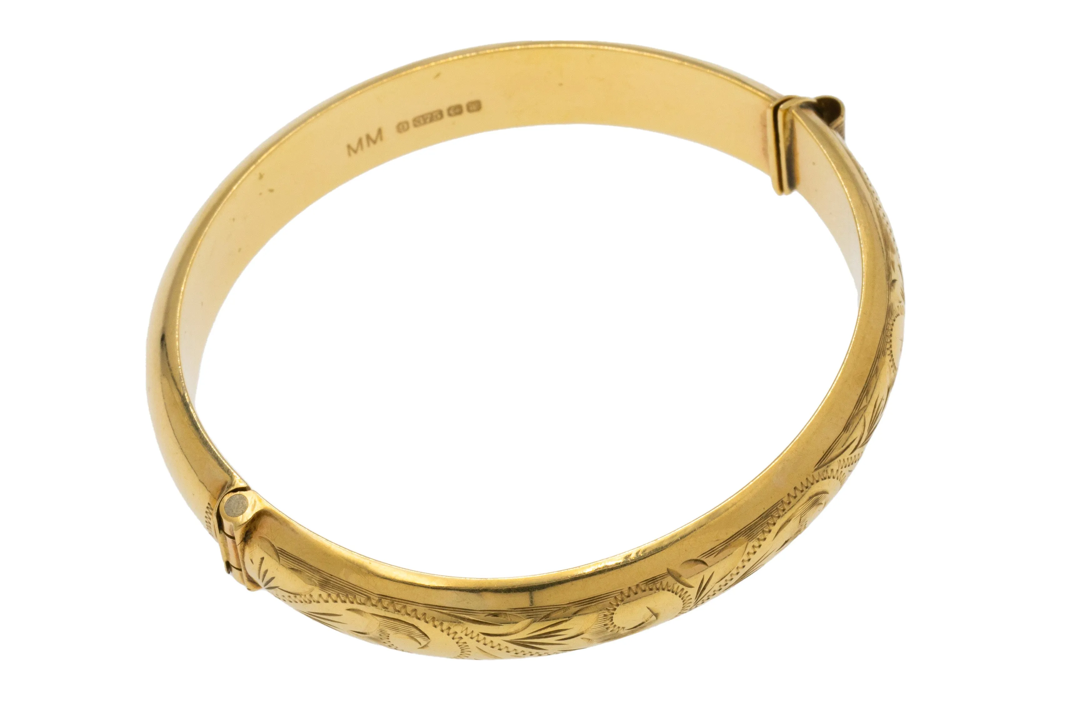 9ct Gold Engraved Bangle, 6.5"