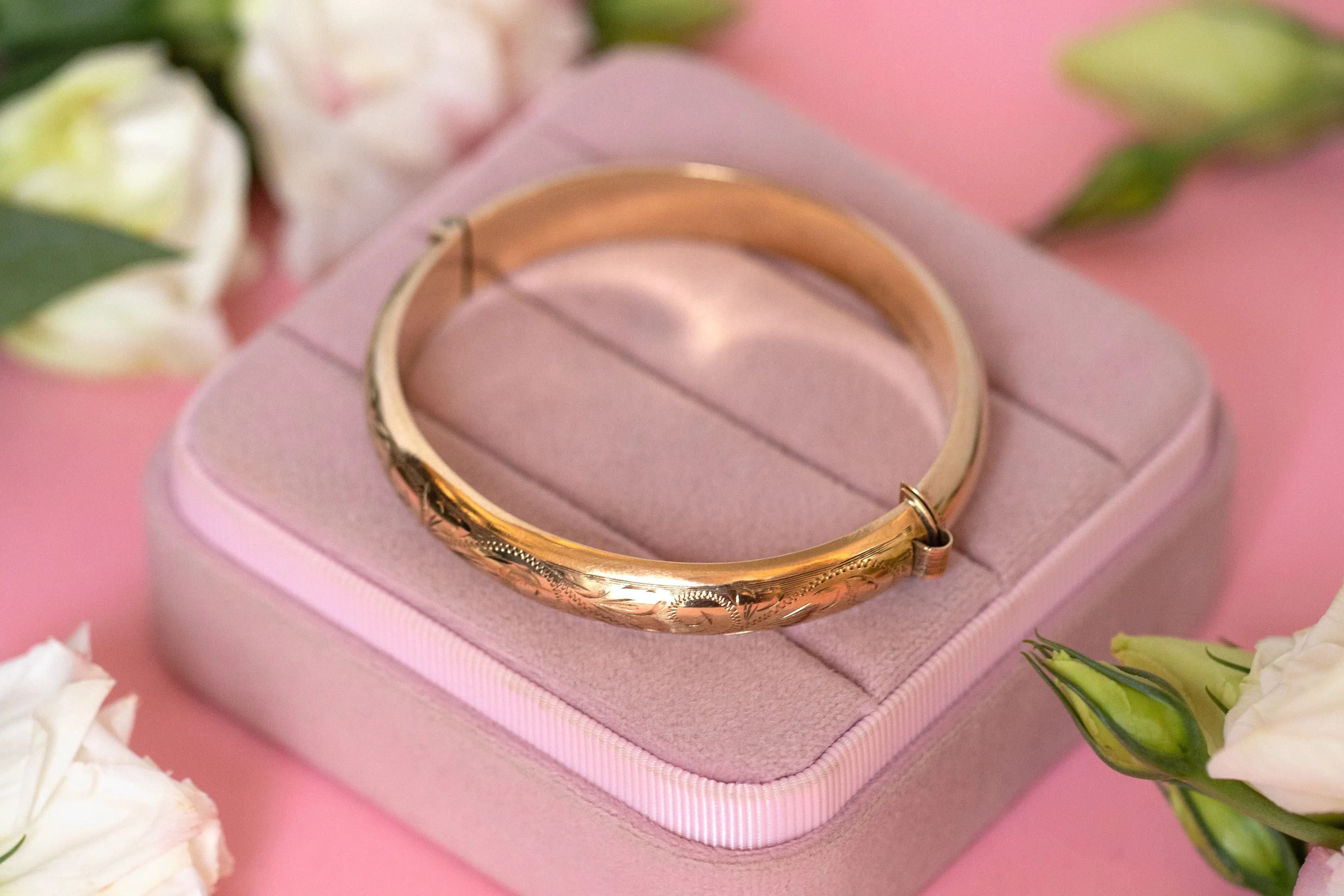 9ct Gold Engraved Bangle, 6.5"