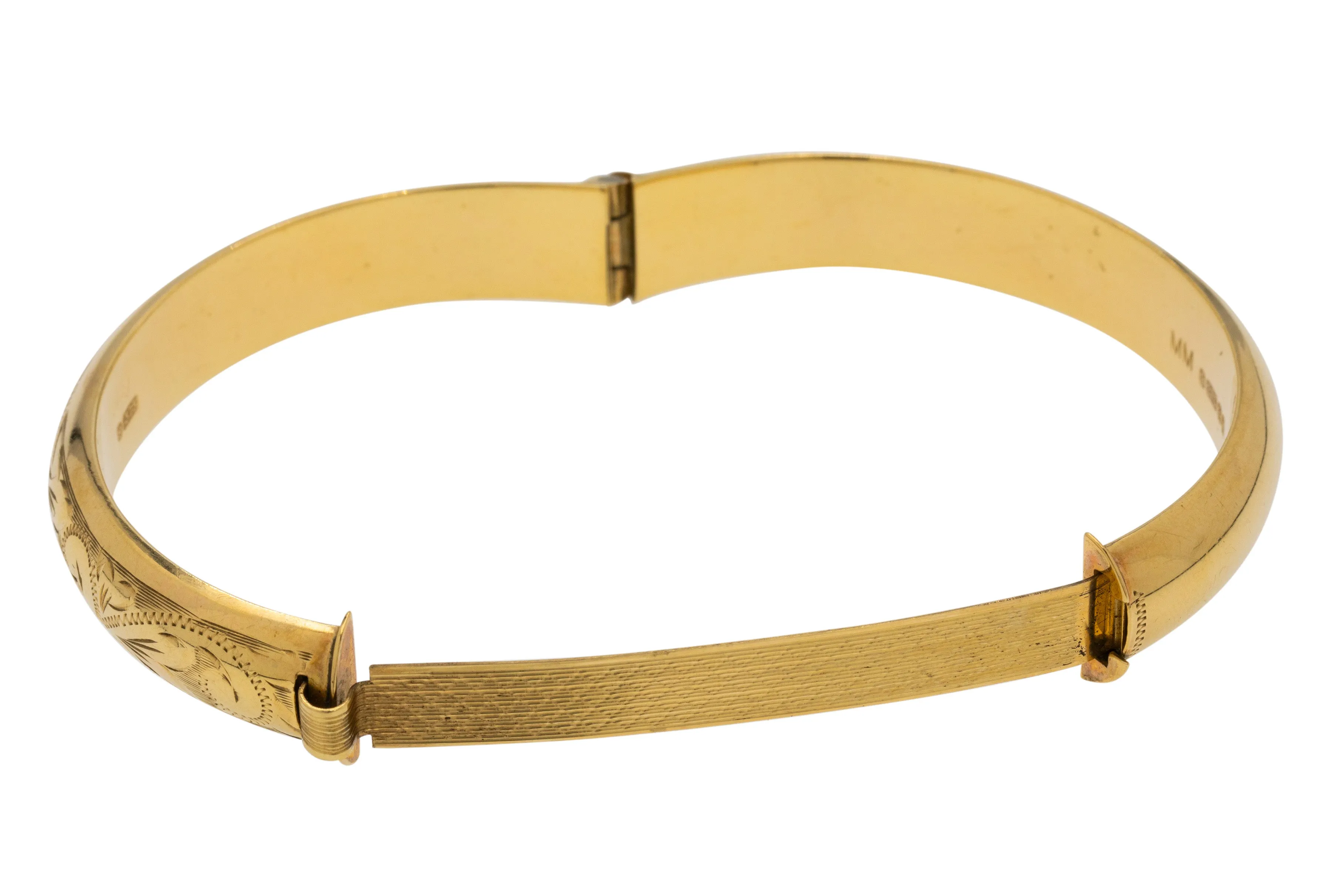 9ct Gold Engraved Bangle, 6.5"