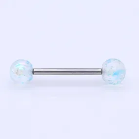 AB Coating Over Splash Acrylic Balls Tongue Barbell - Blue