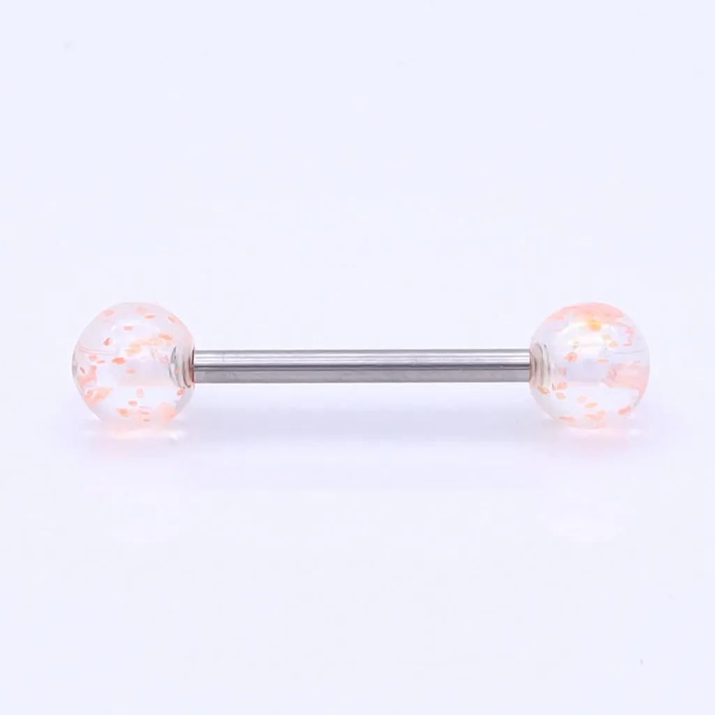 AB Coating Over Splash Acrylic Balls Tongue Barbell - Orange