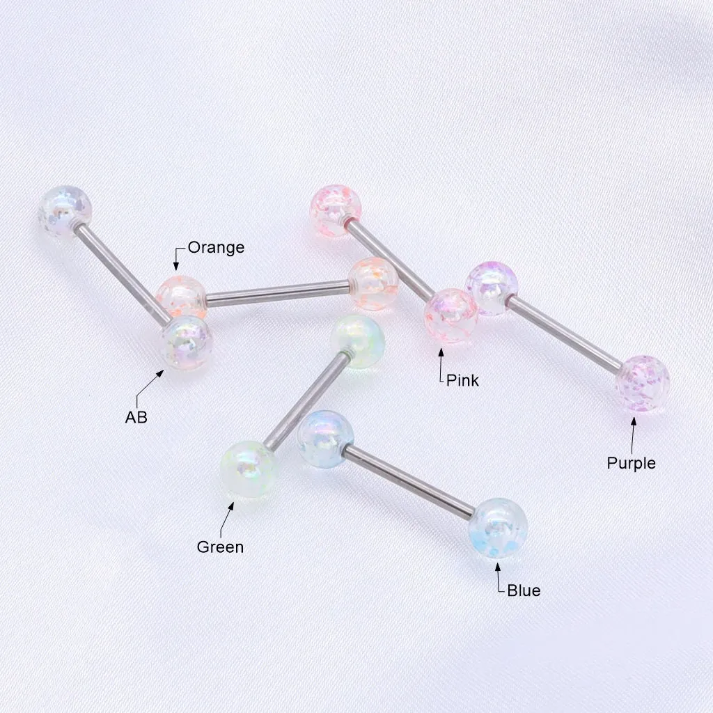 AB Coating Over Splash Acrylic Balls Tongue Barbell - Pink