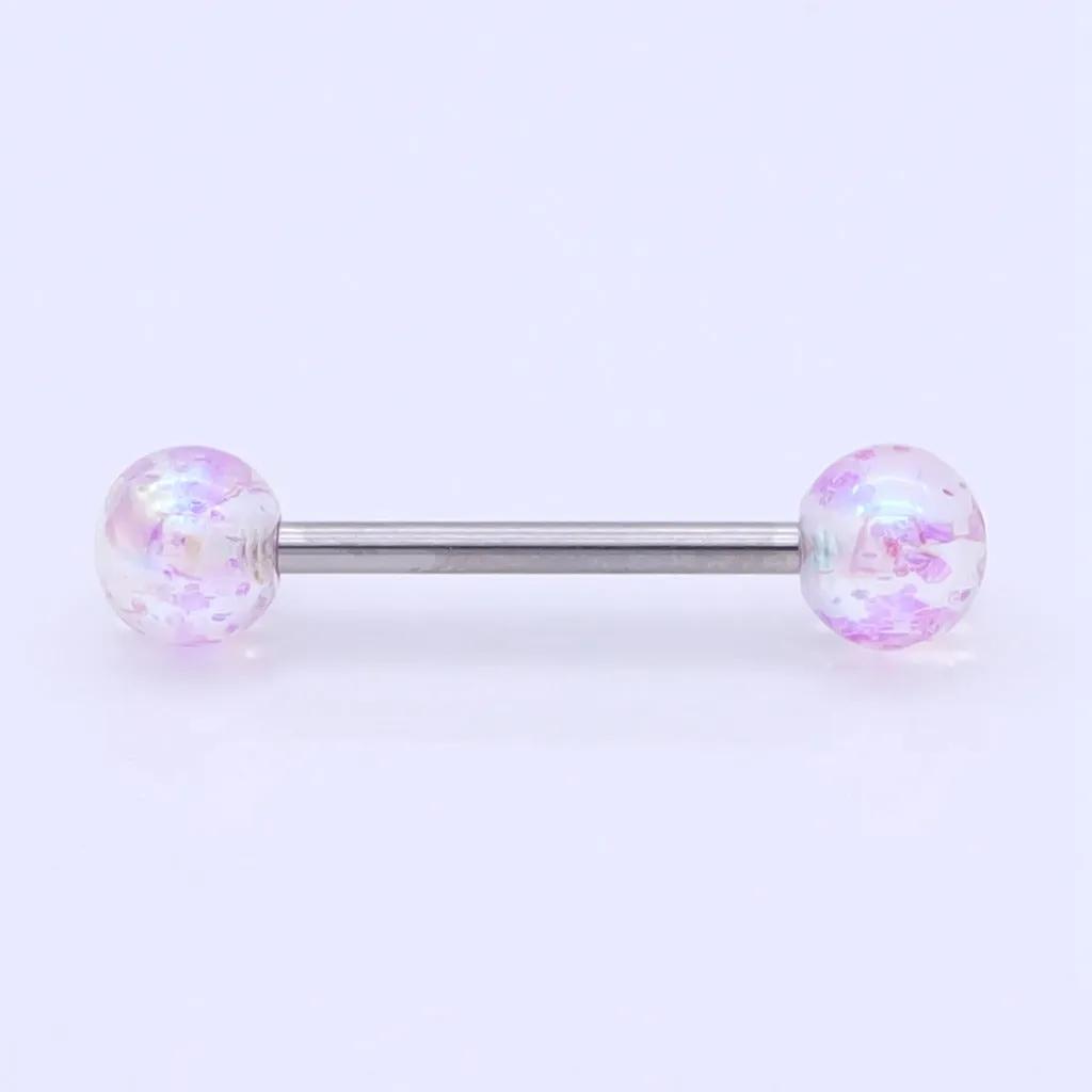 AB Coating Over Splash Acrylic Balls Tongue Barbell - Purple