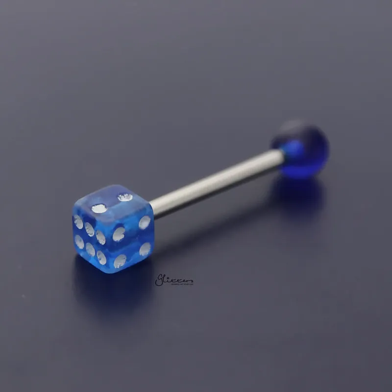 Acrylic Dice Tongue Barbell - Blue