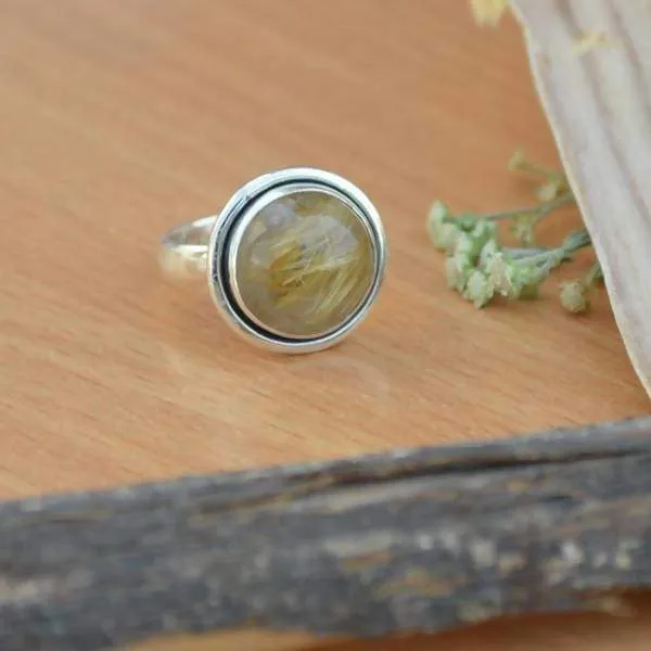 African Golden Yellow Rutile Quartz Ring, Nickel-Free 925 Sterling Silver Ring, November Birthstone Ring Jewelry, Gemstone Handmade Jewelry