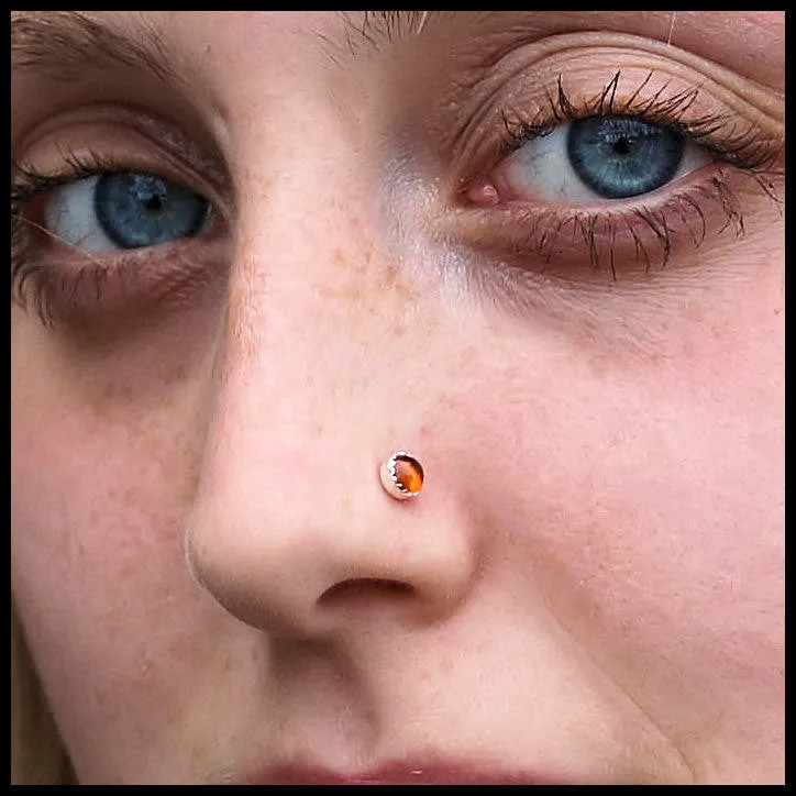 Amber Nose Stud in Sterling Silver