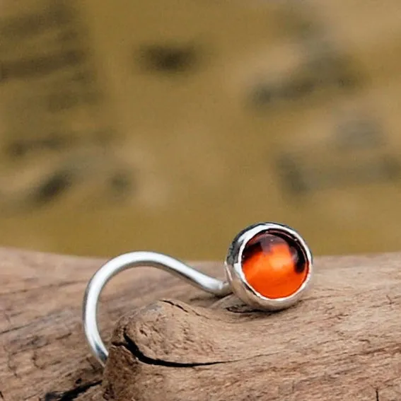 Amber Nose Stud in Sterling Silver