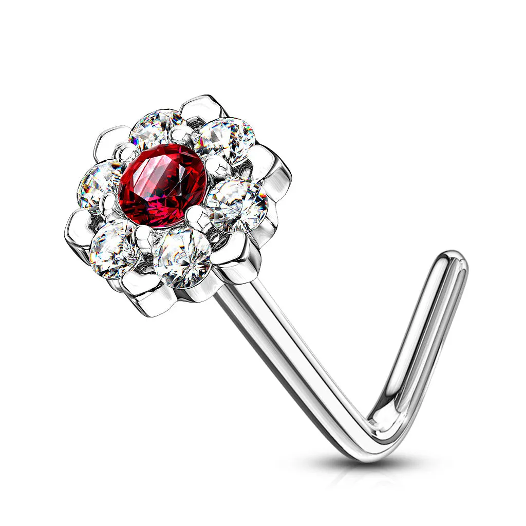 Amore Daisy L-Shape Nose Ring in 14K White Gold